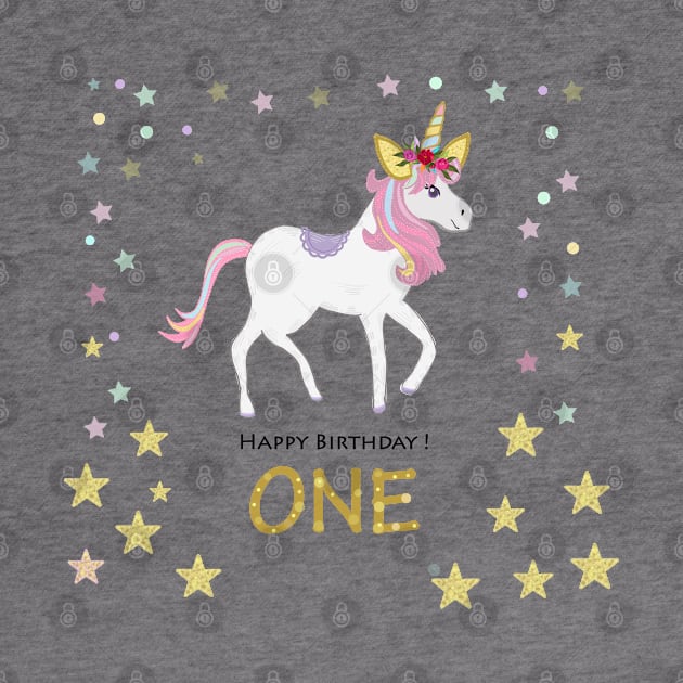 First birthday greeting. One. Magical Unicorn Birthday invitation. Party invitation by GULSENGUNEL